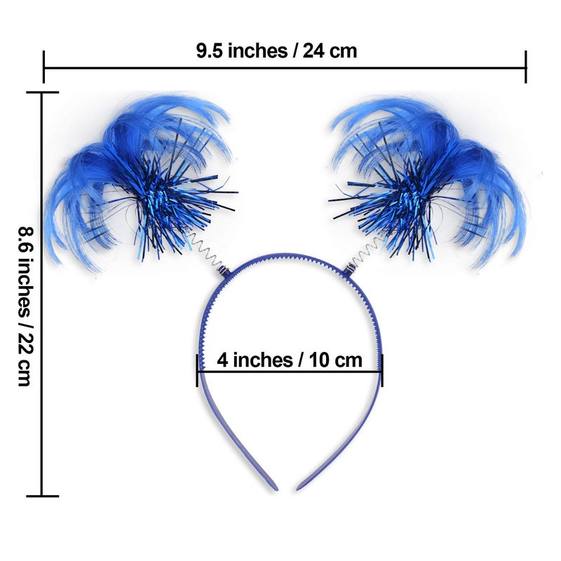 Sunshane 2 Pack Blue Ponytail Headband Feathers Head Bopper Party Accessory for Costume Party School Festivals - Image 2